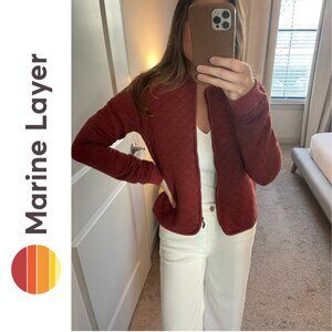 Marine Layer Diamond Quilted, Red Full Zip Sweatshirt Jacket